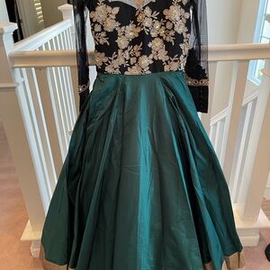 Elegant Black and Green Floral Dress